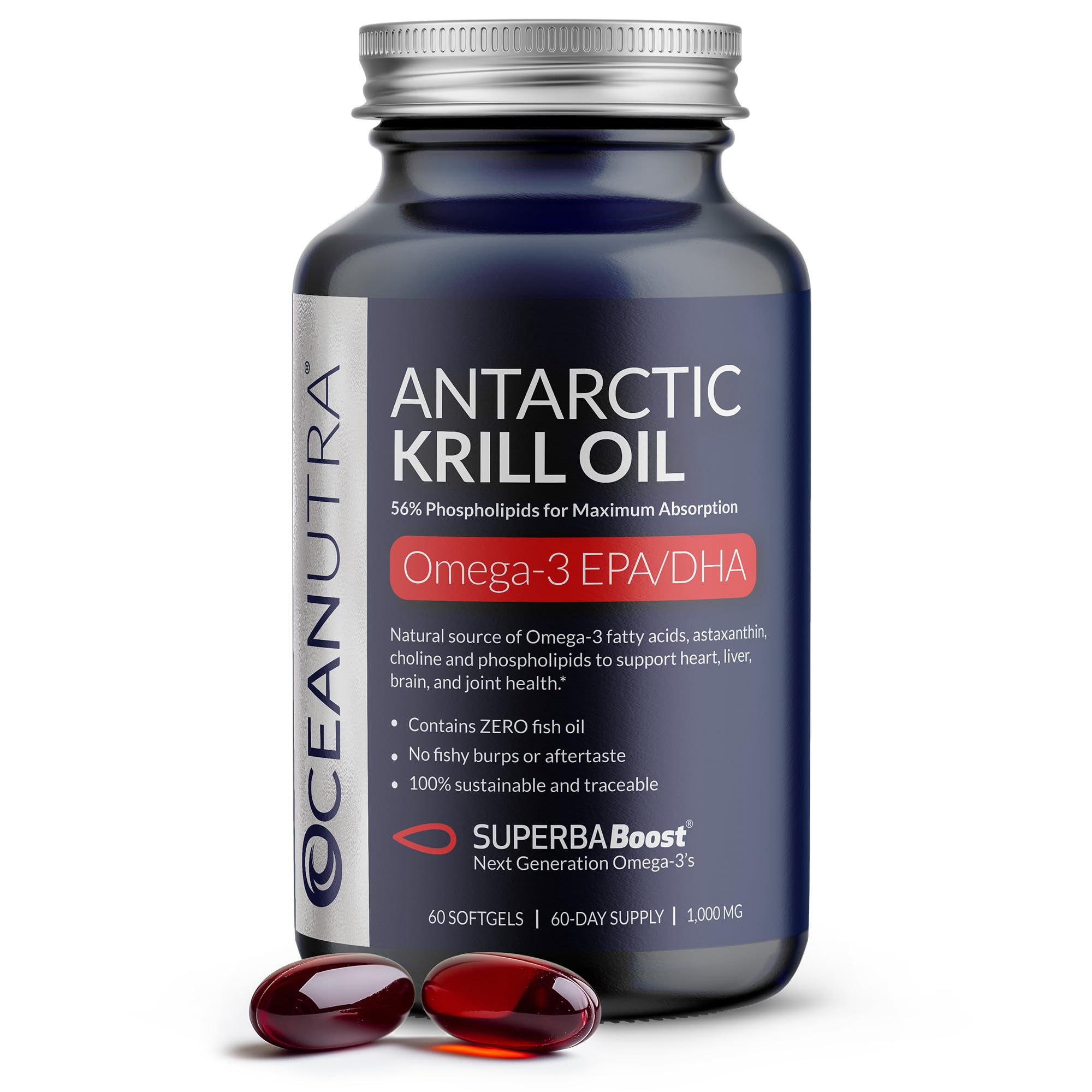 Oceanutra Krill Aceite: botella de frasco ámbar para absorción eficiente.