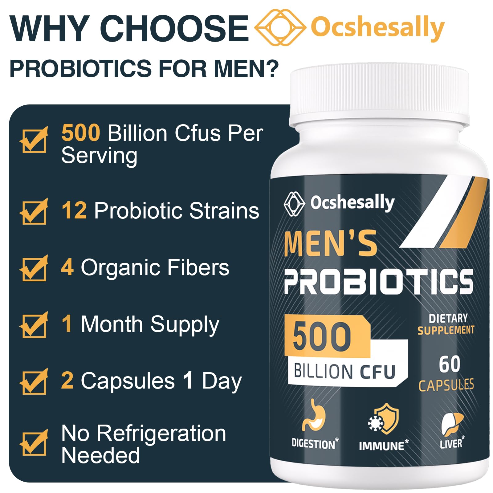 Ocshesally Probioticos para hombres: etiqueta indica estabilidad sin refrigeración
