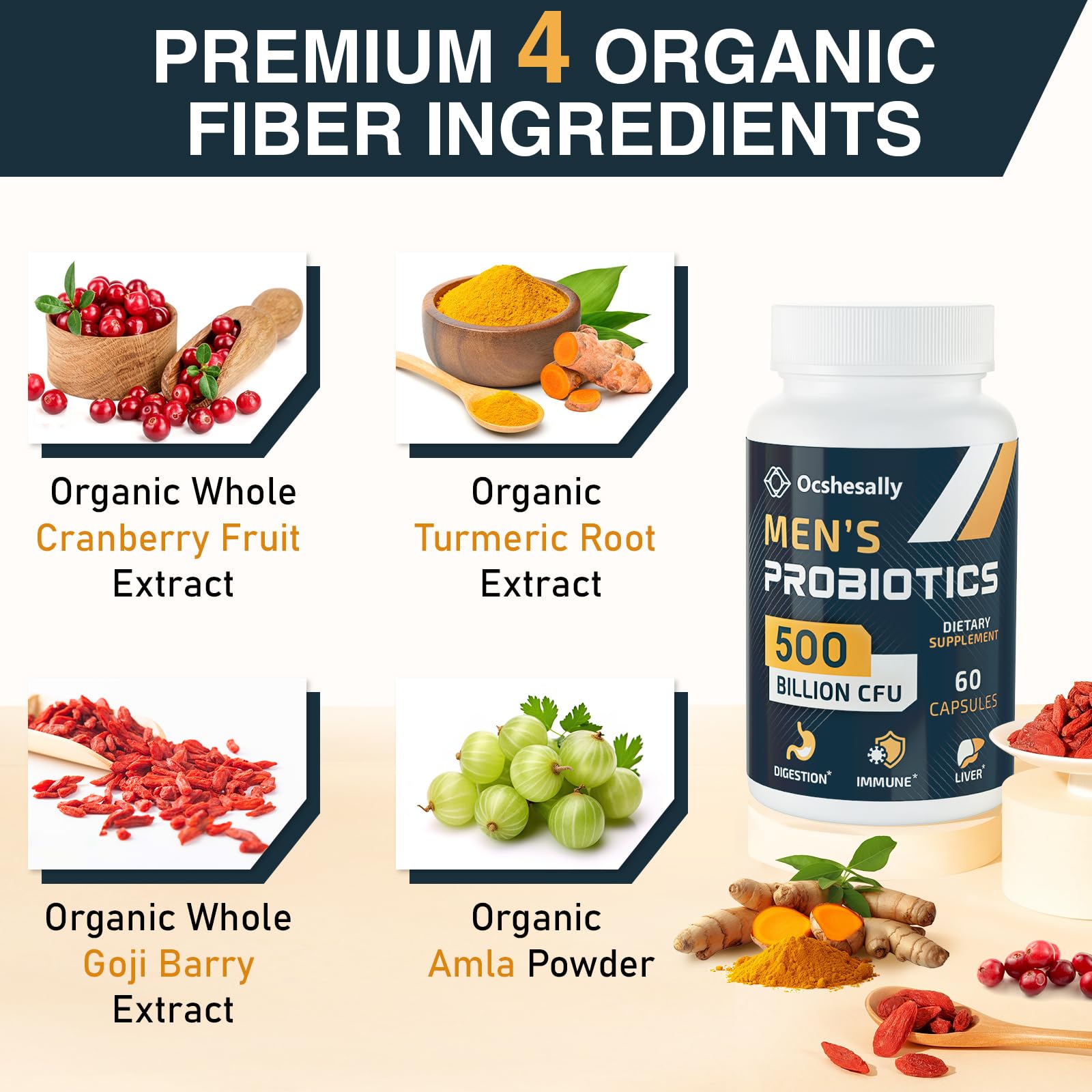Ocshesally probióticos para hombres, 12 cepas para equilibrio intestinal.