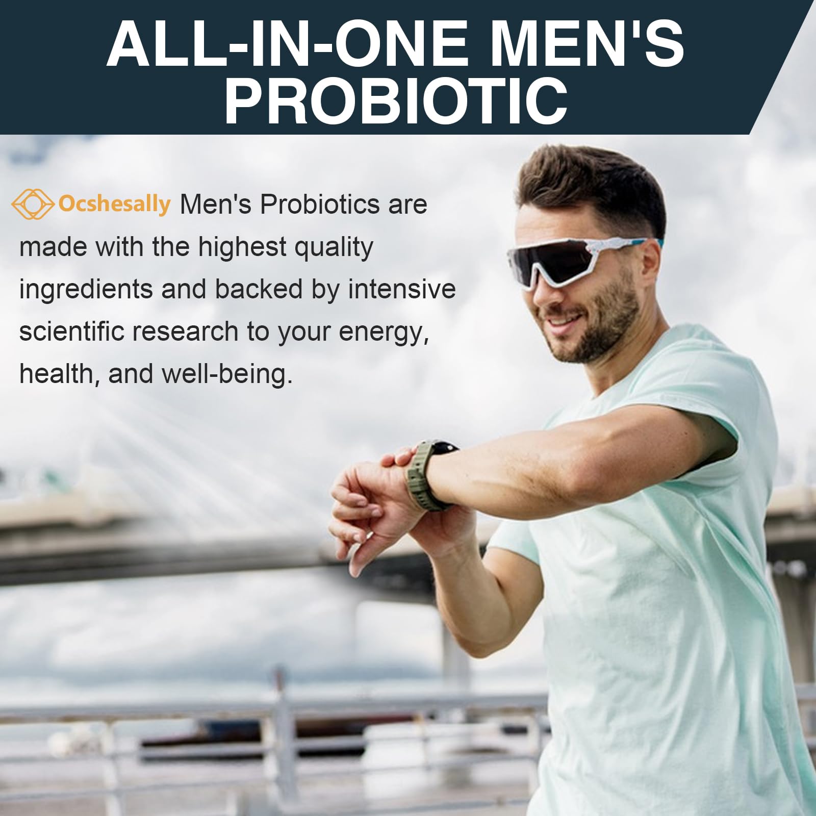 Ocshesally cápsulas de probióticos, dos al día para salud intestinal.