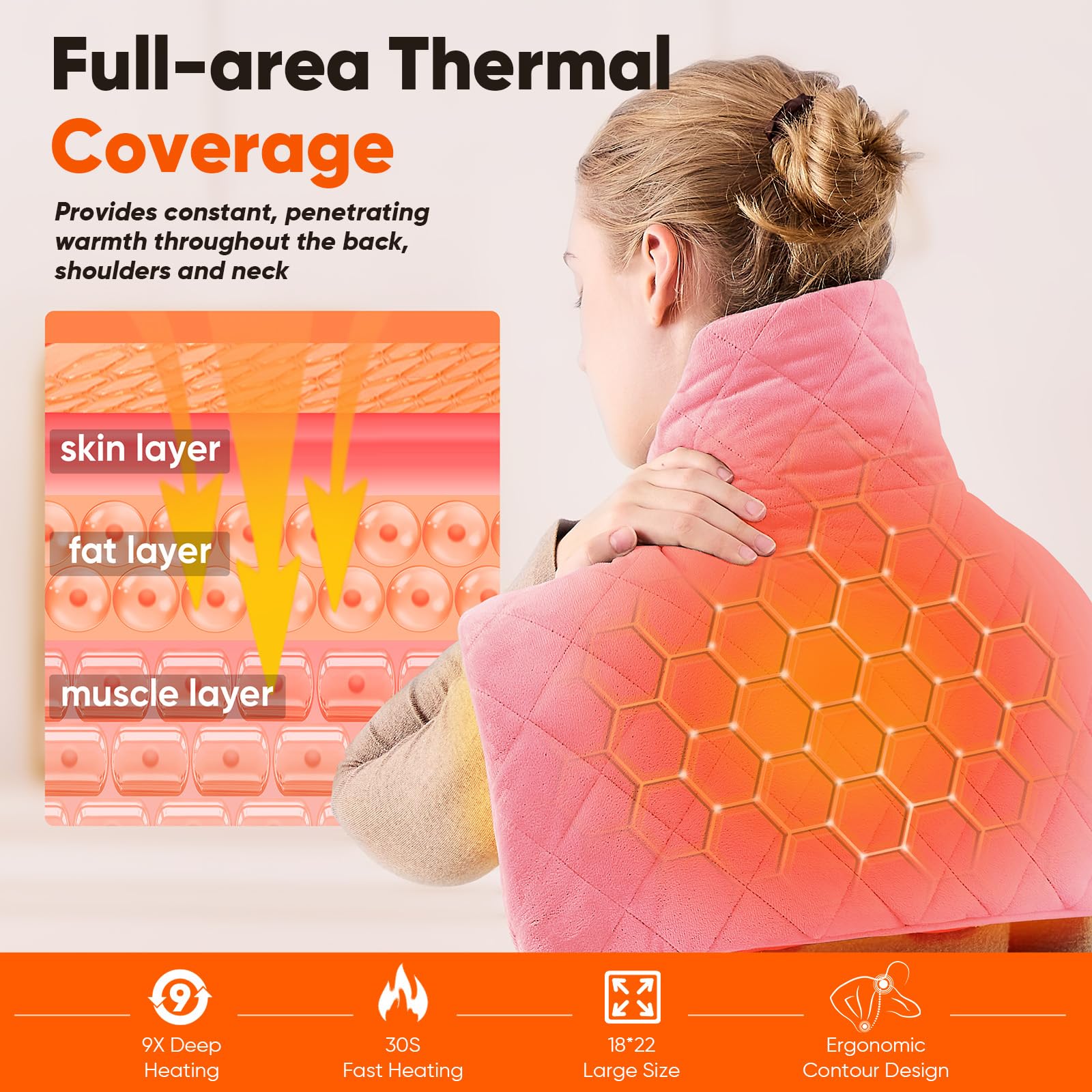 OCTROT almohadilla rosa para espalda, se adapta a la silueta para calor profundo.