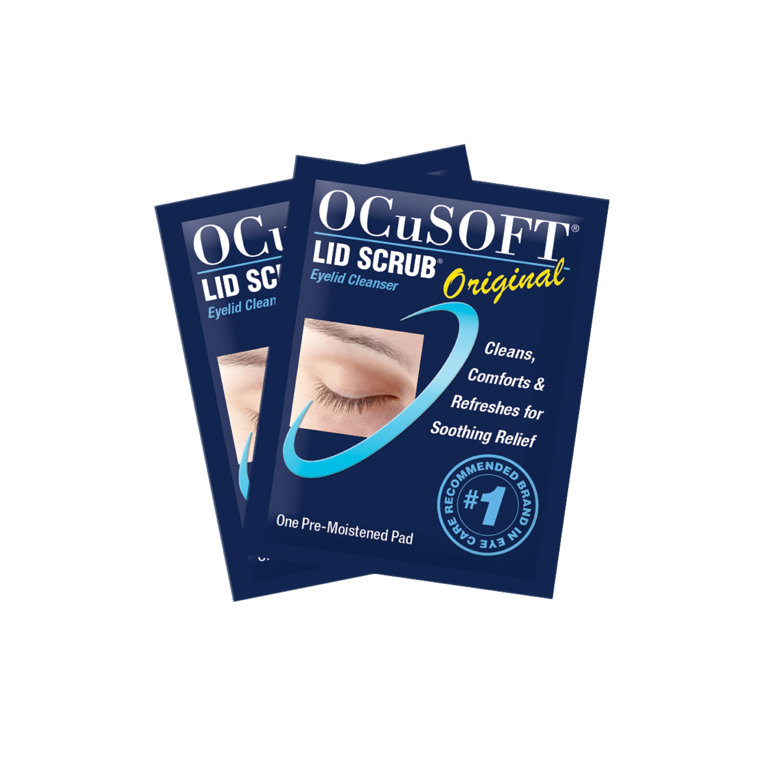 OCuSOFT almohadillas prehumedecidas para limpieza suave de párpados.