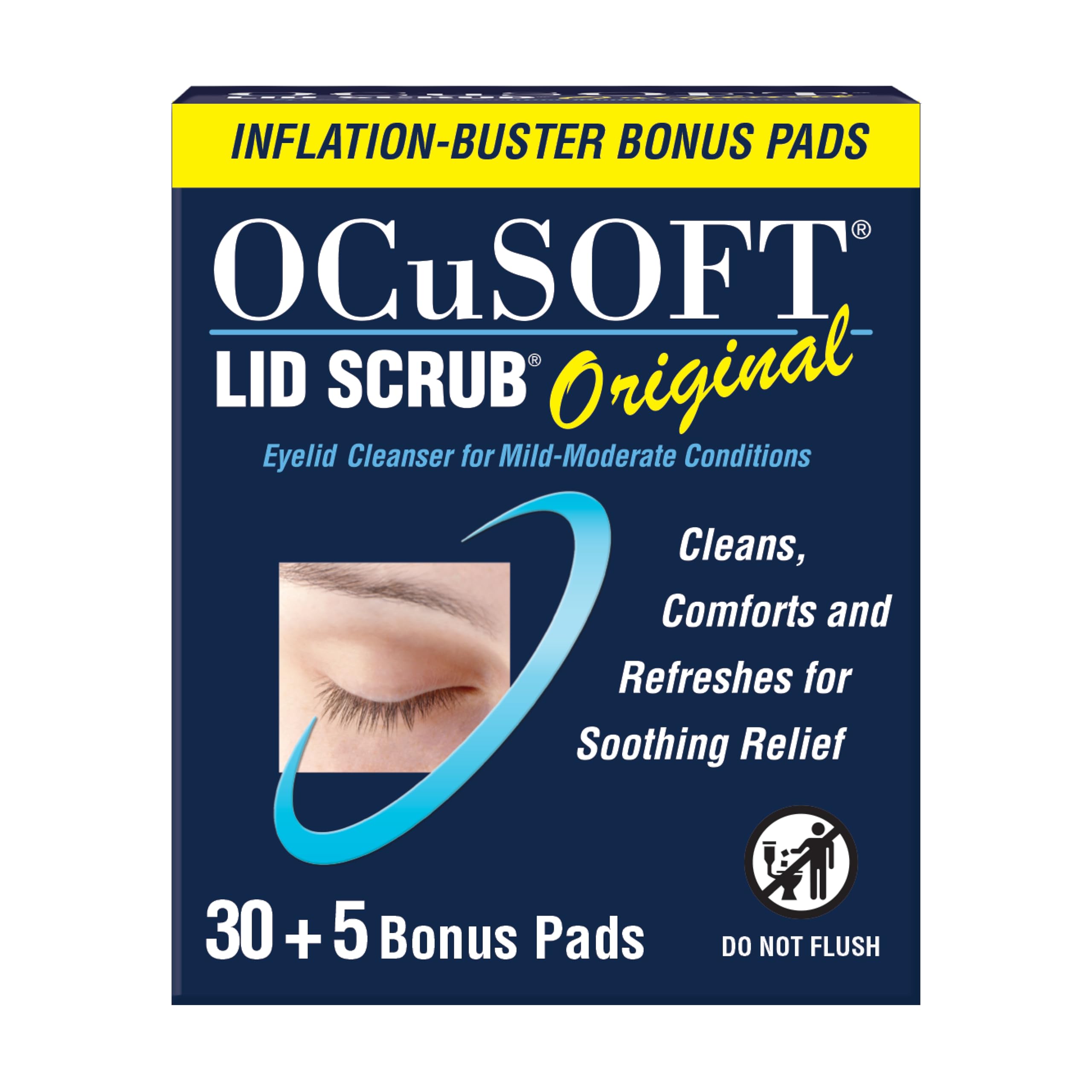 OCuSOFT limpiador de párpados original con almohadillas prehumedecidas para uso diario.