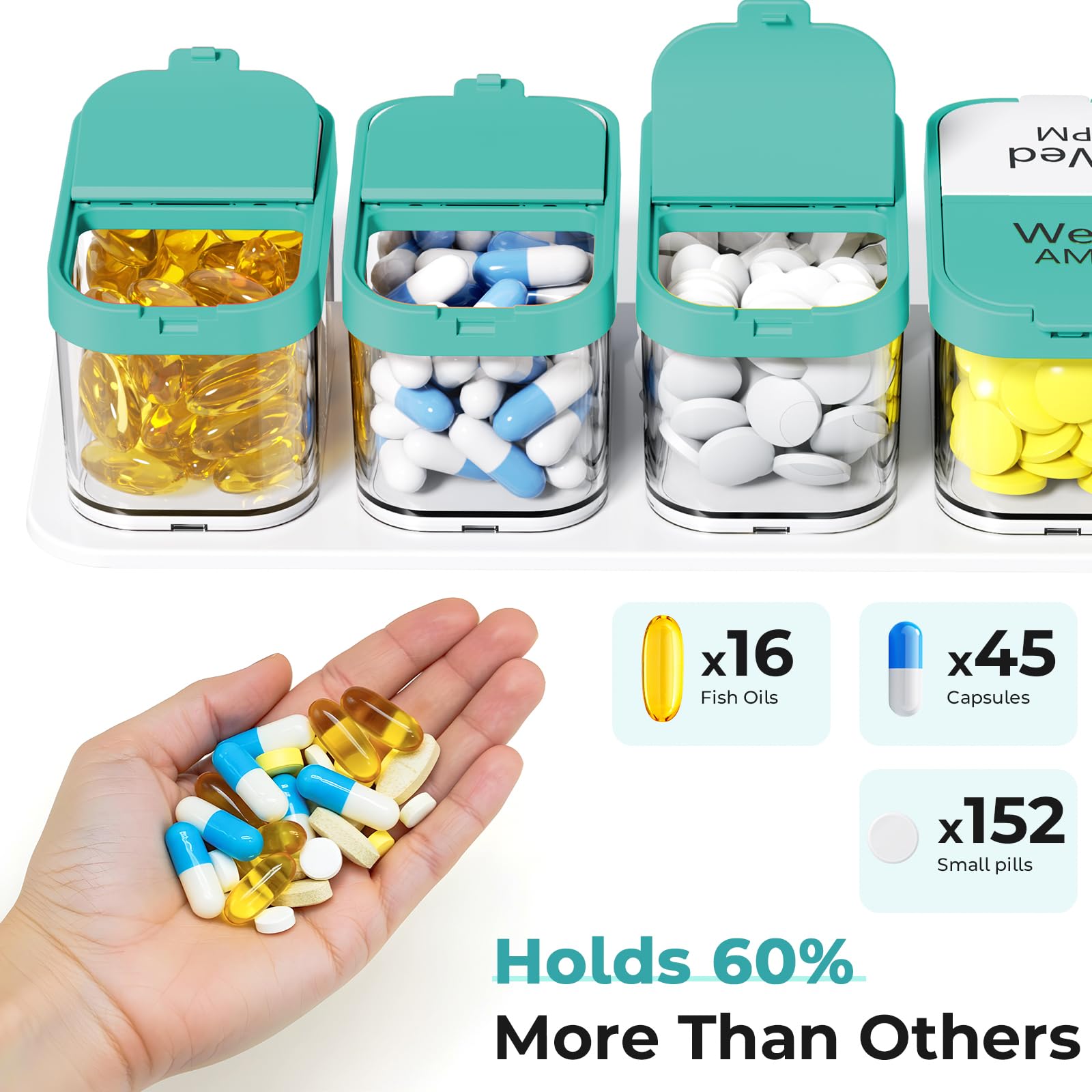 Odaro gran capacidad para cápsulas y vitaminas durante la semana.