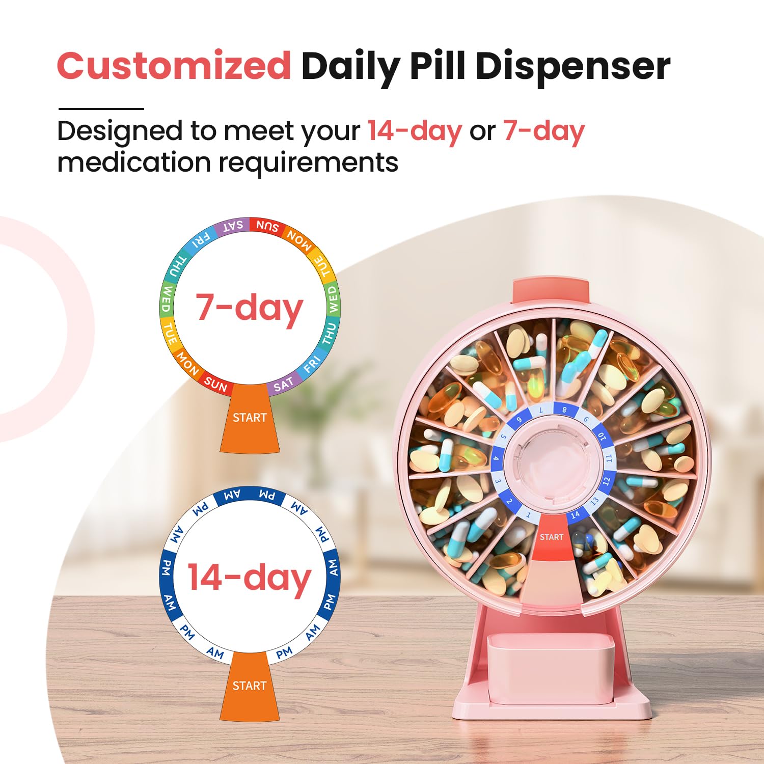 Odaro pildoras 14 dias dispensador, gran capacidad y facilidad de uso