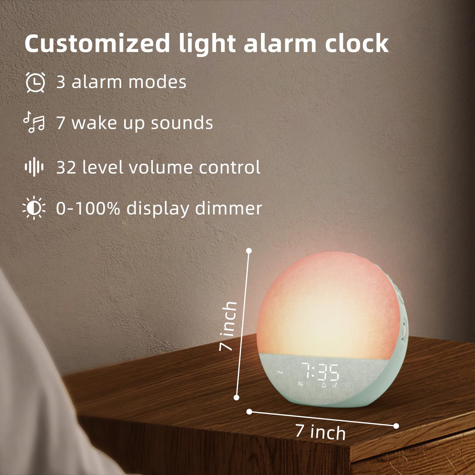 Odokee Despertador ideal para dormitorio, combinando reloj, luz y sonido