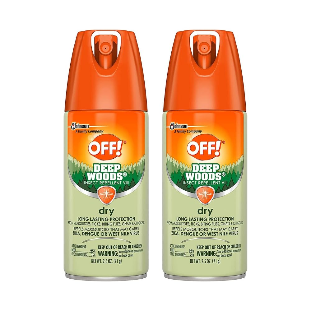 OFF! Deep Woods Dry Aerosol, botella lista para protección durante caminatas al aire libre.