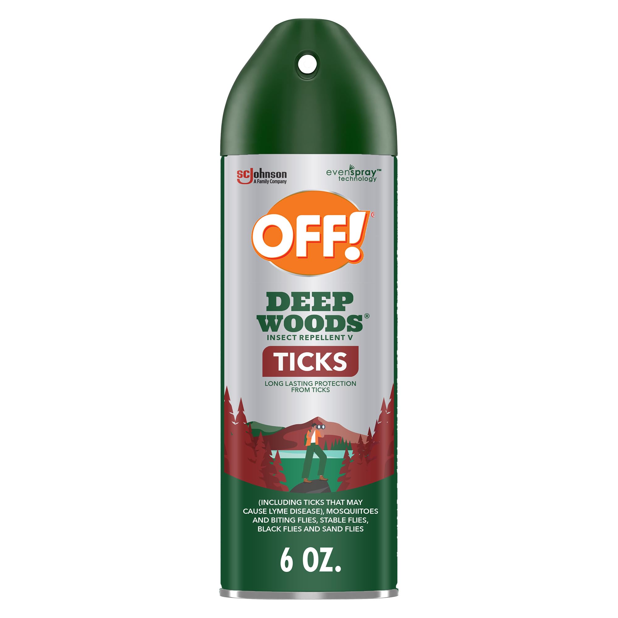 OFF! Deep Woods repelente en aerosol, frente del envase para exteriores.