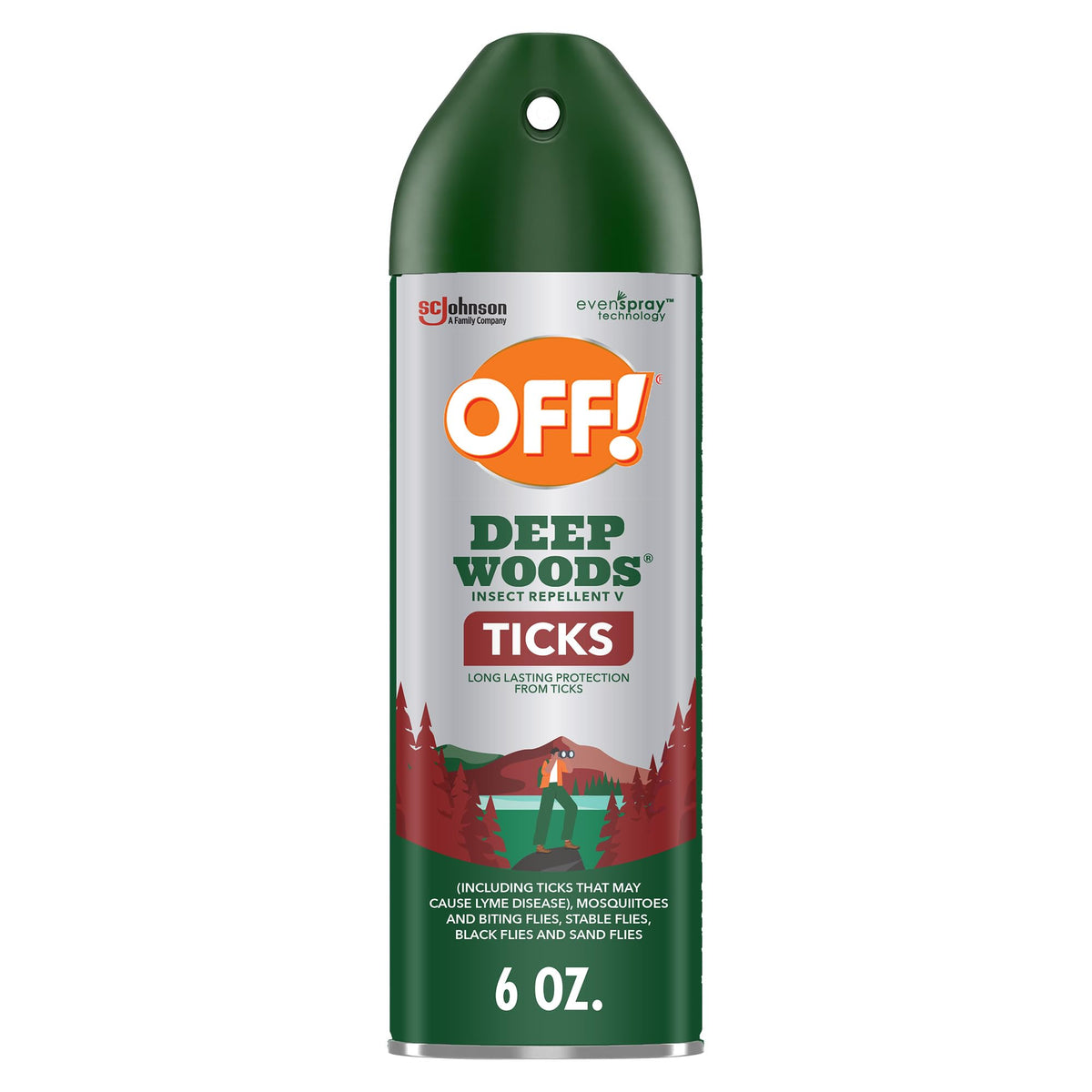 OFF! Deep Woods repelente en aerosol, frente del envase para exteriores.