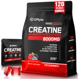 OFFPTE Creatina Monohidrato gominolas en mano, sabor agradable para recuperación.