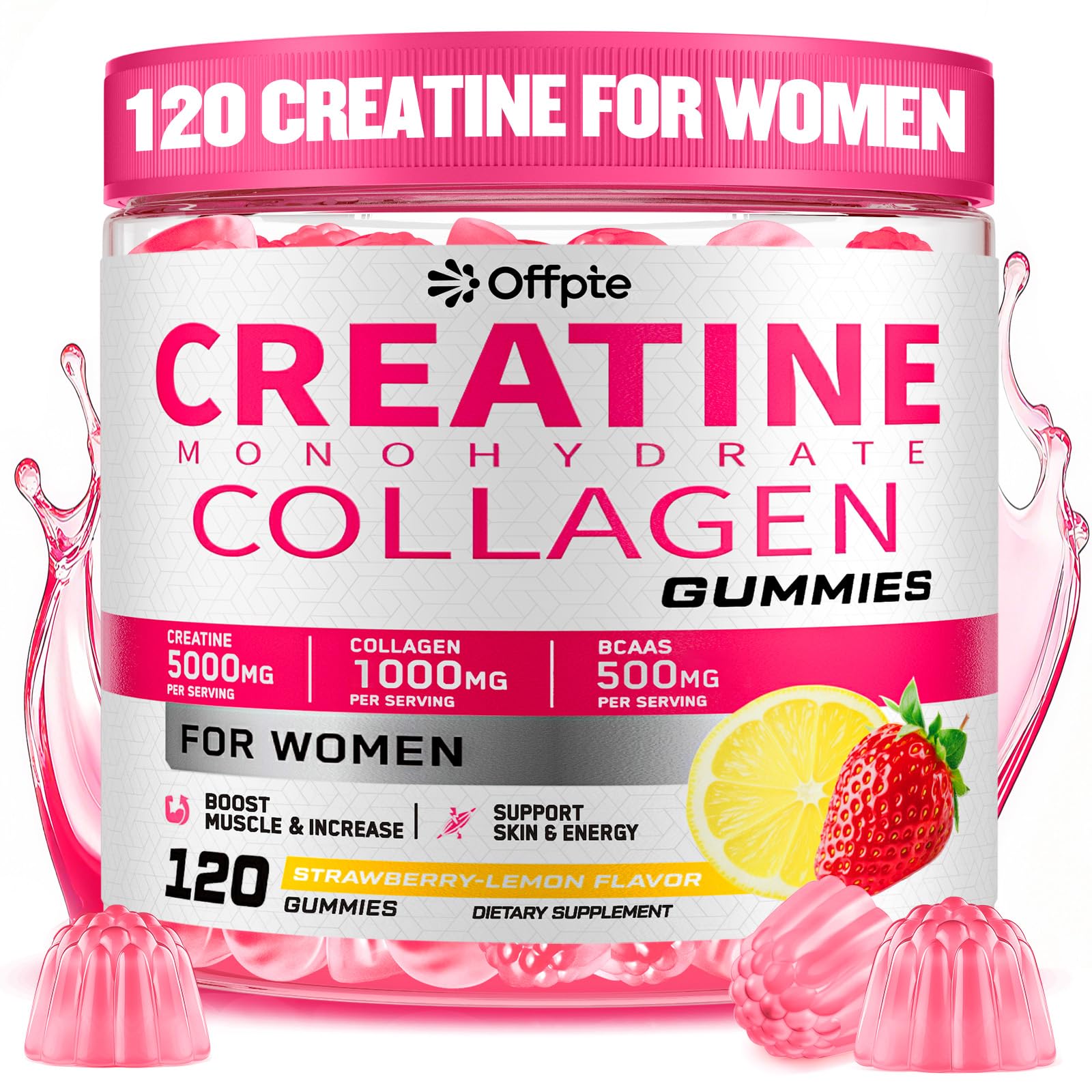 OFFPTE Creatina para Mujeres: frasco de gominolas, ingesta conveniente diaria