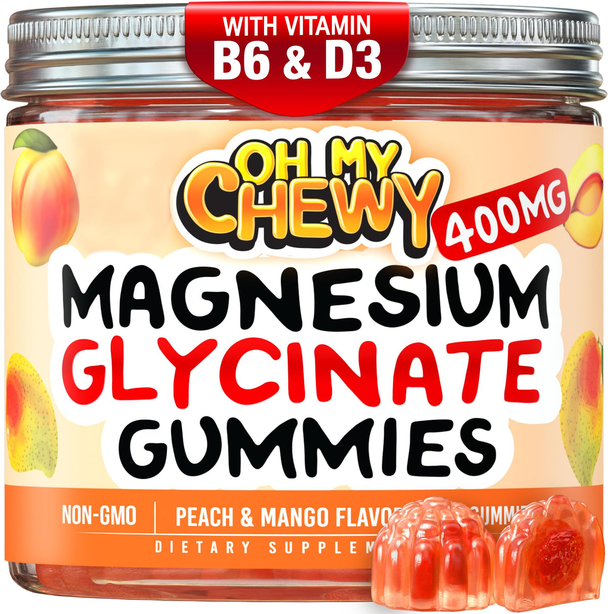 Gomitas OH MY CHEWY de magnesio glicinato en empaque, ideal para la familia y la comodidad