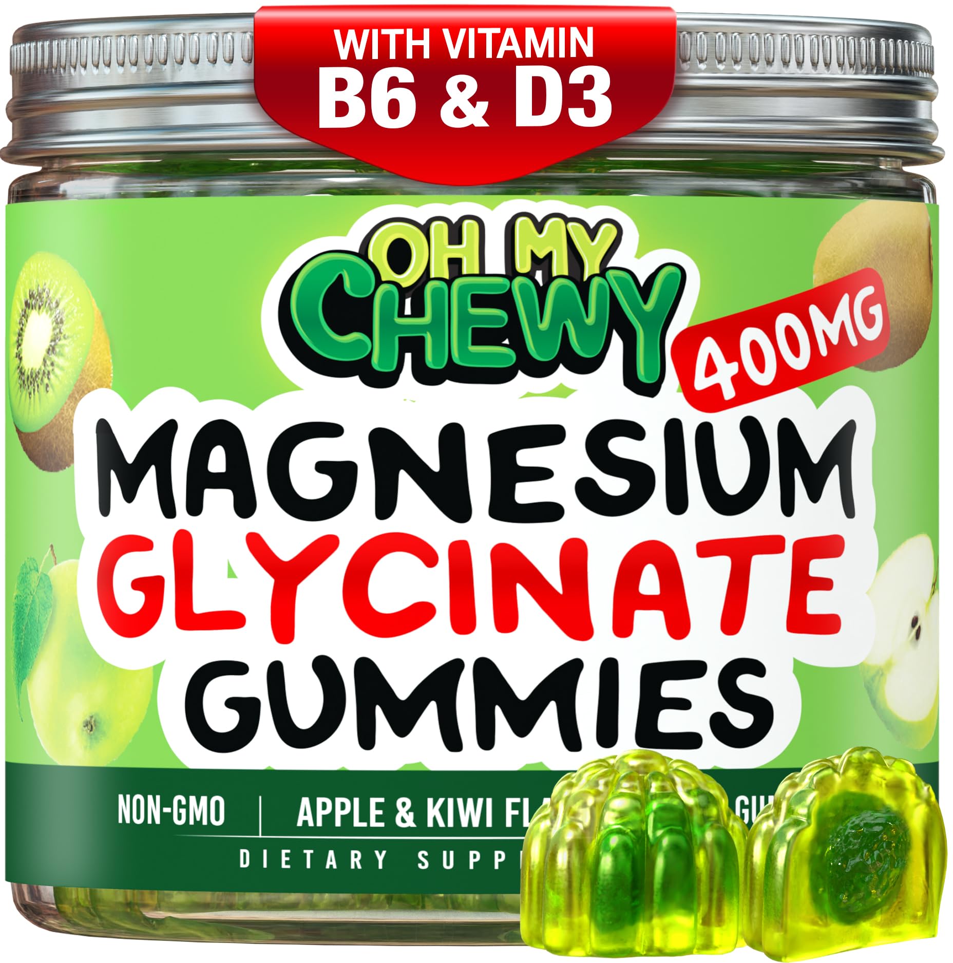 OH MY CHEWY gomitas magnesio glicinato centro lleno 400 mg para apoyo muscular