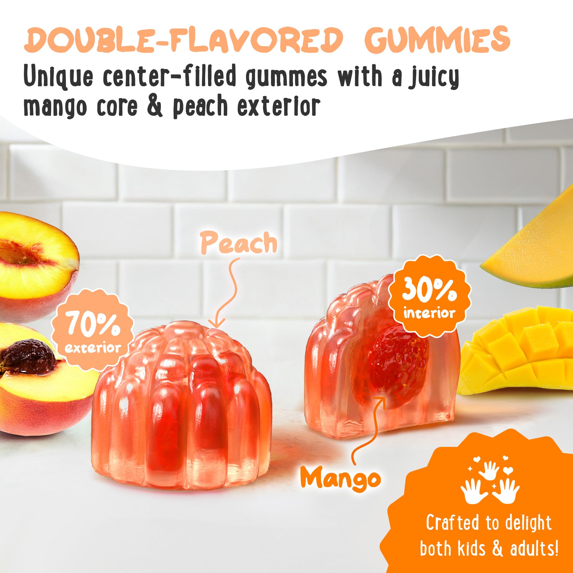 Gomitas de magnesio glicinato, doble sabor exterior-interior para gustos variados