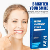 OHOO tiras blanqueadoras aplicadas en dientes, adherencia firme para resultados consistentes.