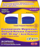 Ohm Esomeprazol 20 mg cápsulas para alivio potencial del ardor estomacal durante el día.