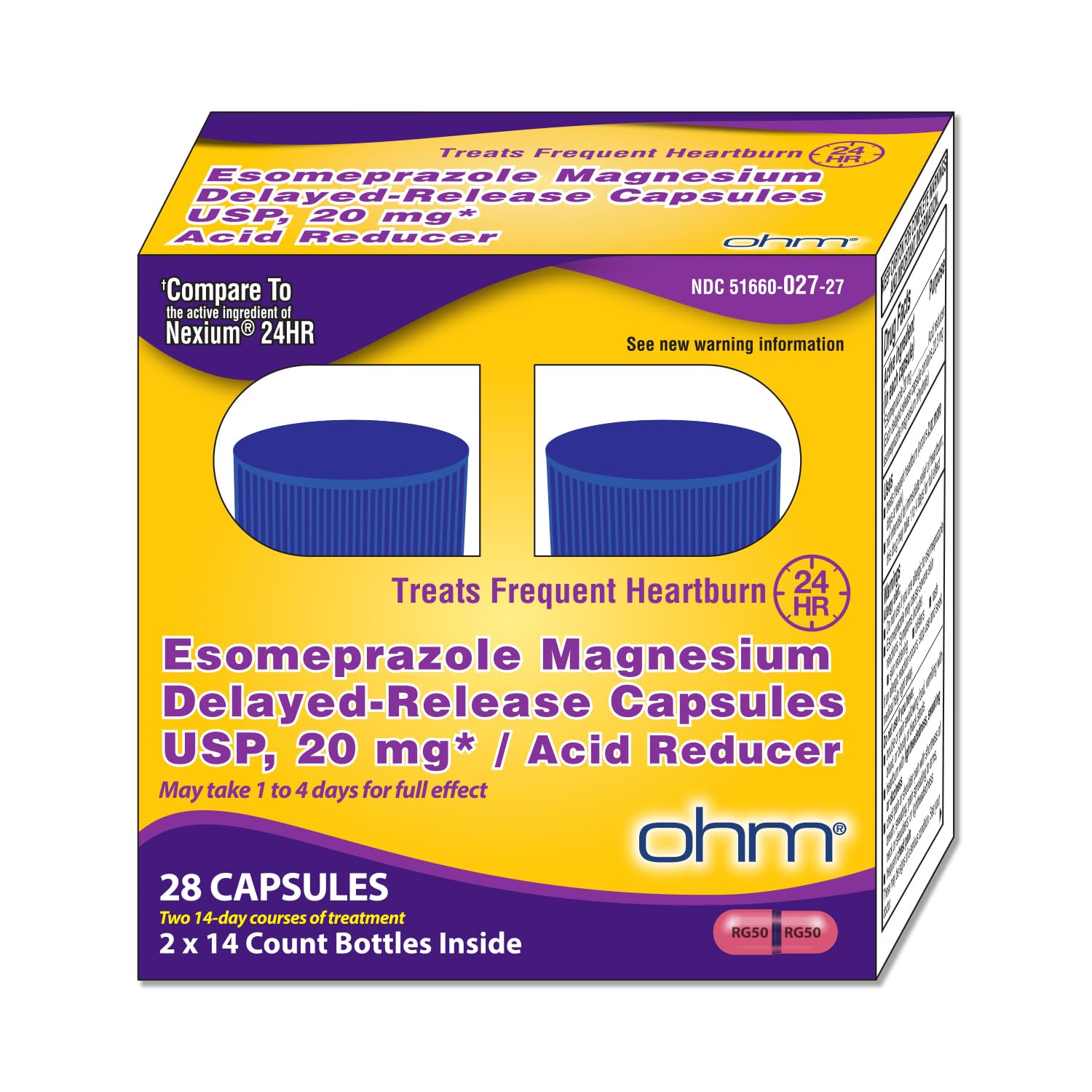 Ohm Esomeprazol relieve 24 horas, protección frente a acidez y reflujo.