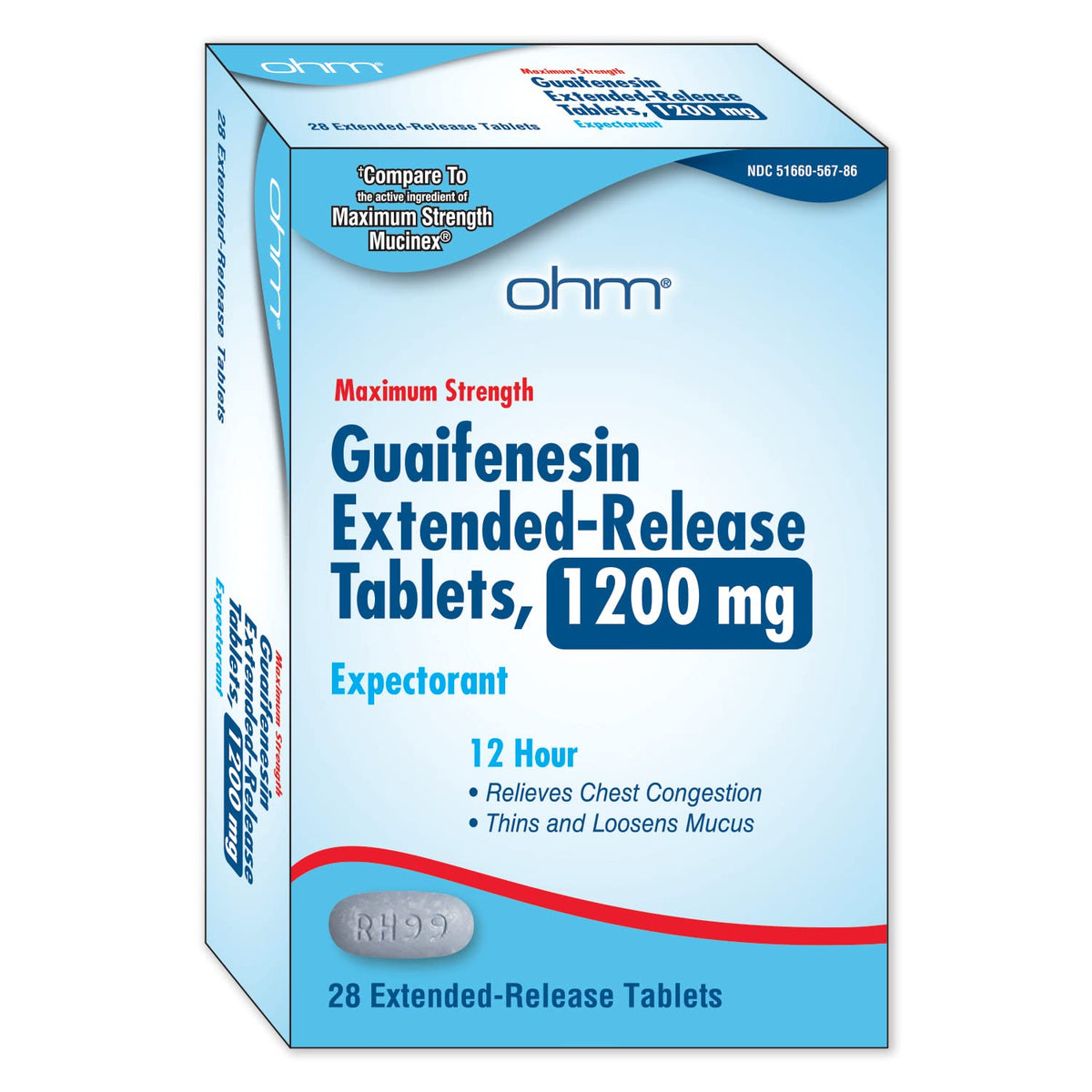 Ohm Guaifenesin 1200 mg tabletas: alivio de mucosidad durante 12 horas