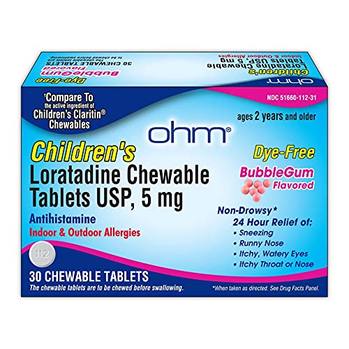 Ohm Loratadina para niños, tableta masticable sabor chicle, alivio diario