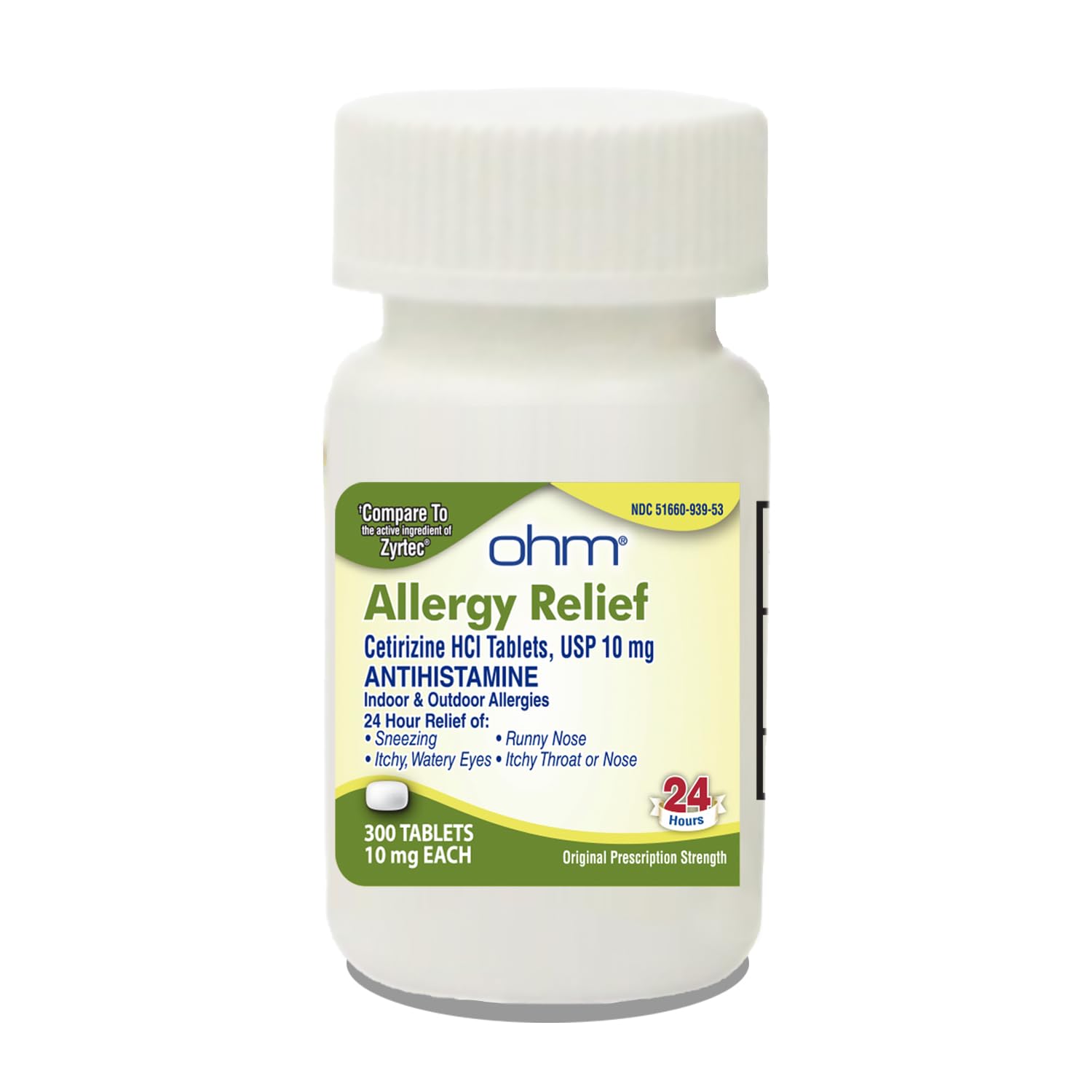 Ohm tabletas cetirizina 10 mg, alivio diario de estornudos y picor.