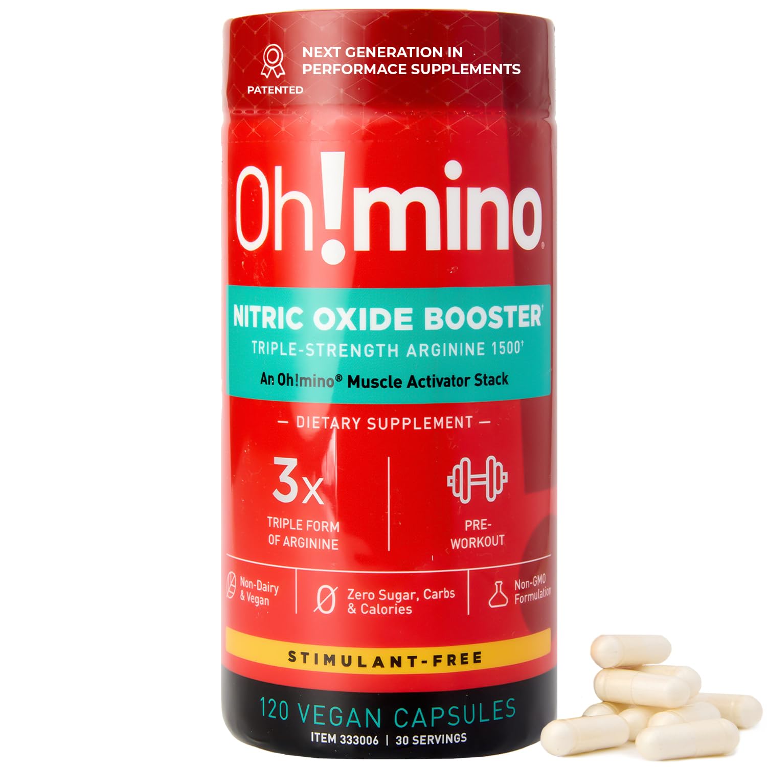 Oh!mino botella con la fórmula de arginina para energía durante el entrenamiento.