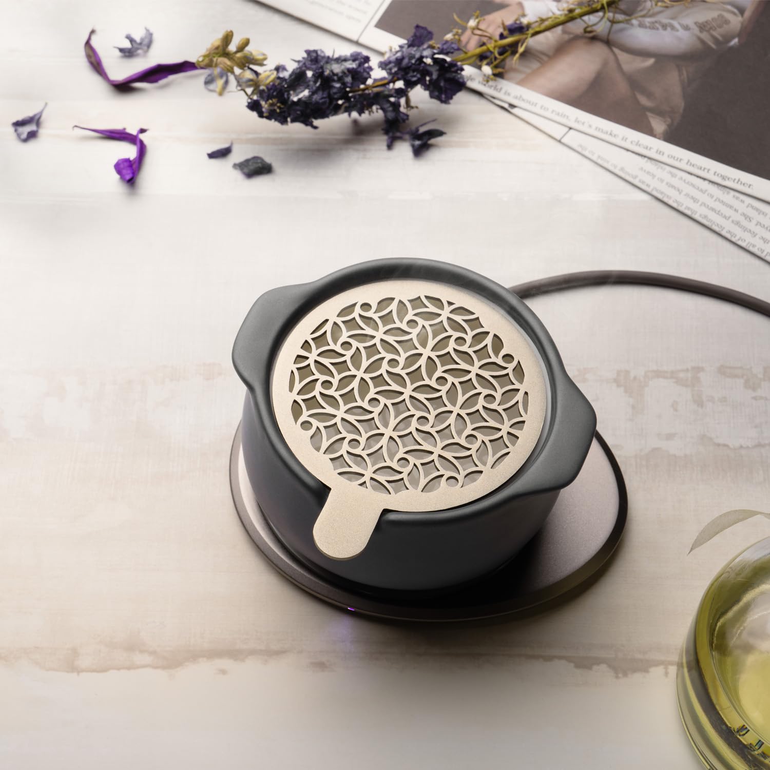 OHOM Jun difusor Inkstone negro con calentamiento suave para fragancias sostenidas.