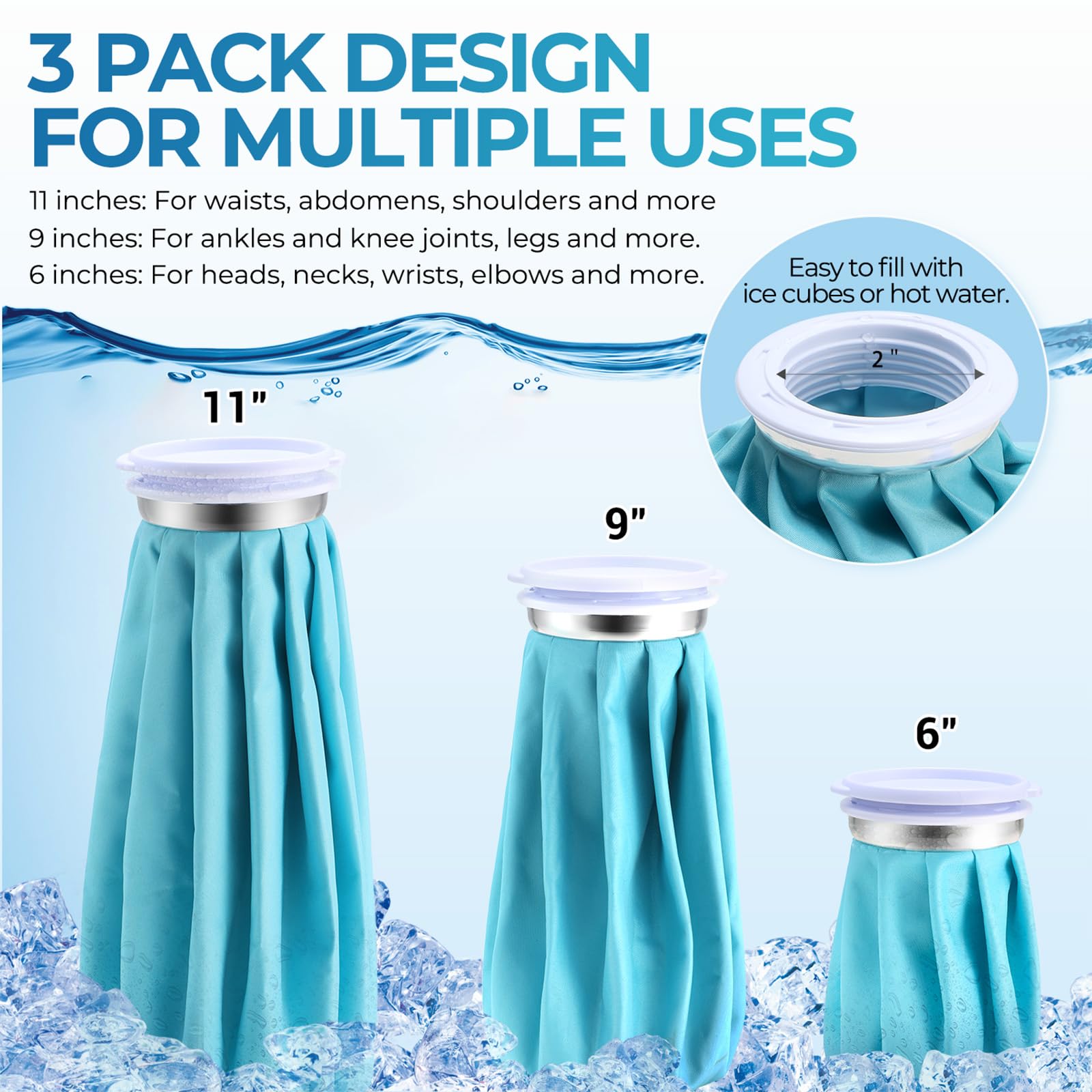 Ohuhu bolsa de hielo de 9 pulgadas para rodillas con sujeción estable.