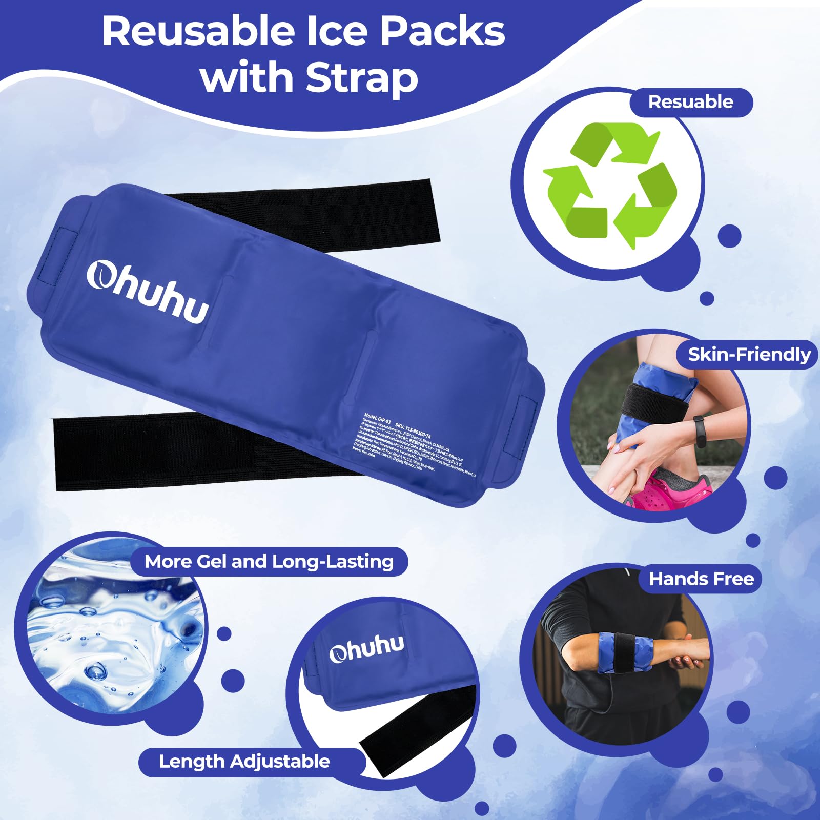 Ohuhu gel reutilizable para frío y calor, terapia versátil para lesiones.