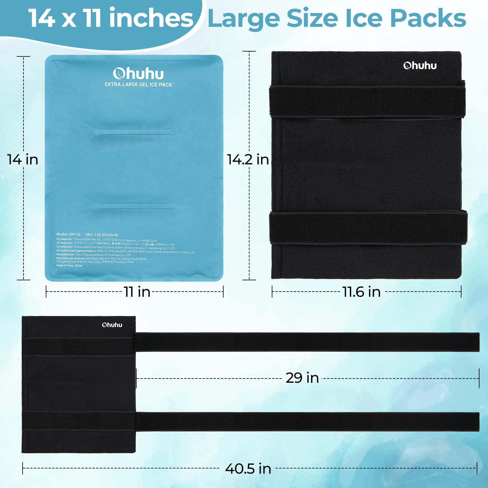 Ohuhu pack hielo 14x11 en rodilla, alivio localizado para dolor