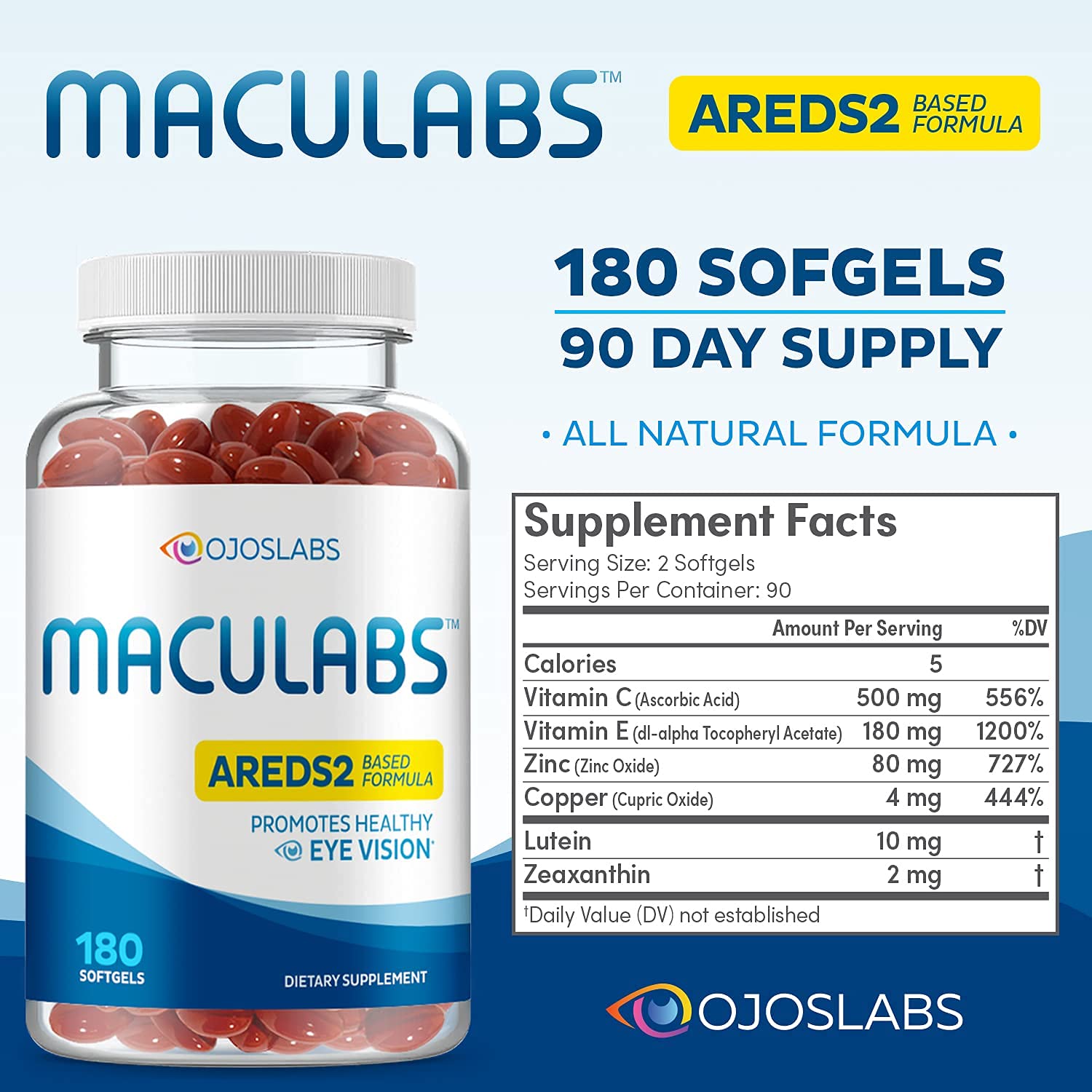 OjosLabs AREDS2: envase frontal para ver la etiqueta.