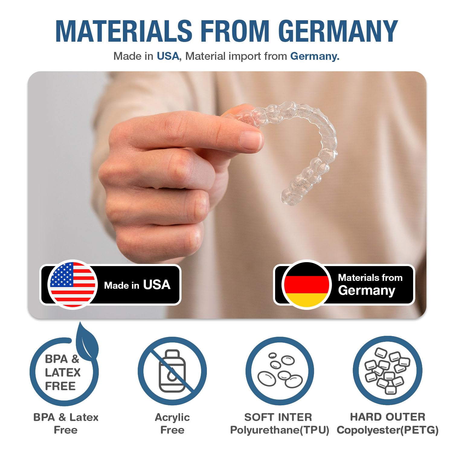 Okiguards: grosor 1.0 mm, protector bucal cómodo para uso diario al dormir.