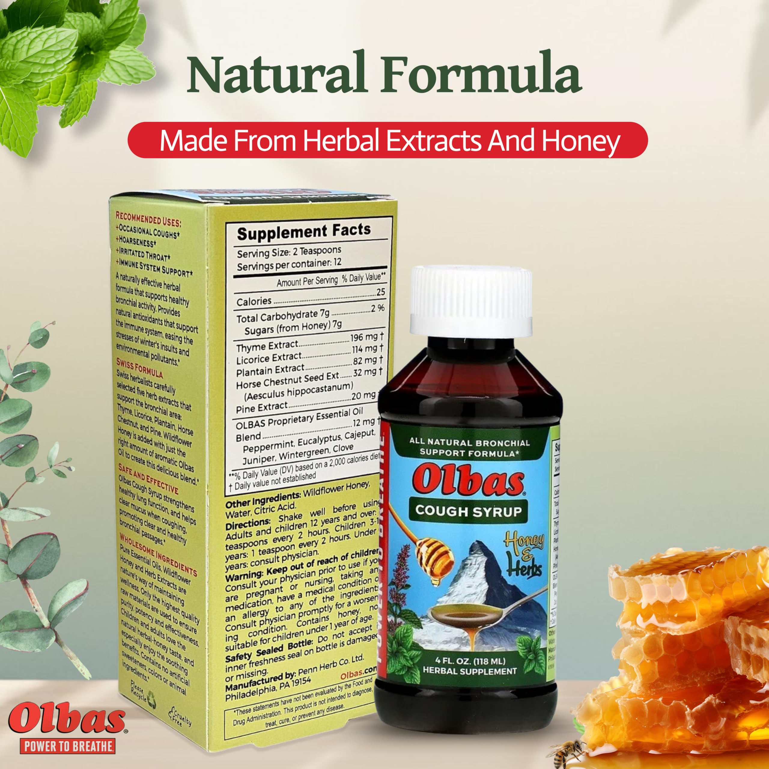 Olbas: sin azúcar gracias a isomalt, sabor herbal suave.