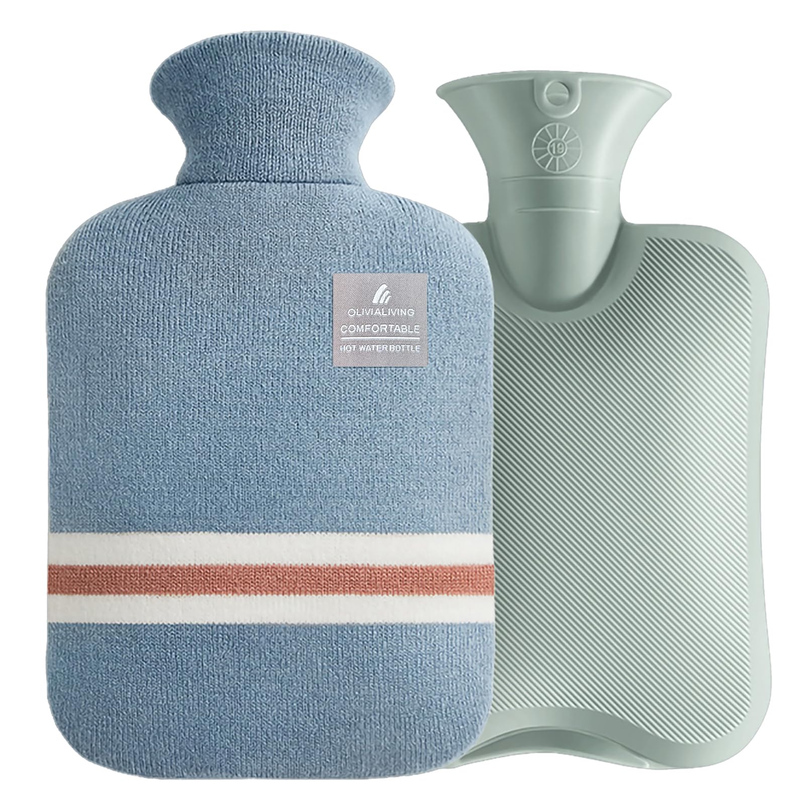 OliviaLiving bolsa de agua caliente con funda rayas clásica ofrece calor duradero.