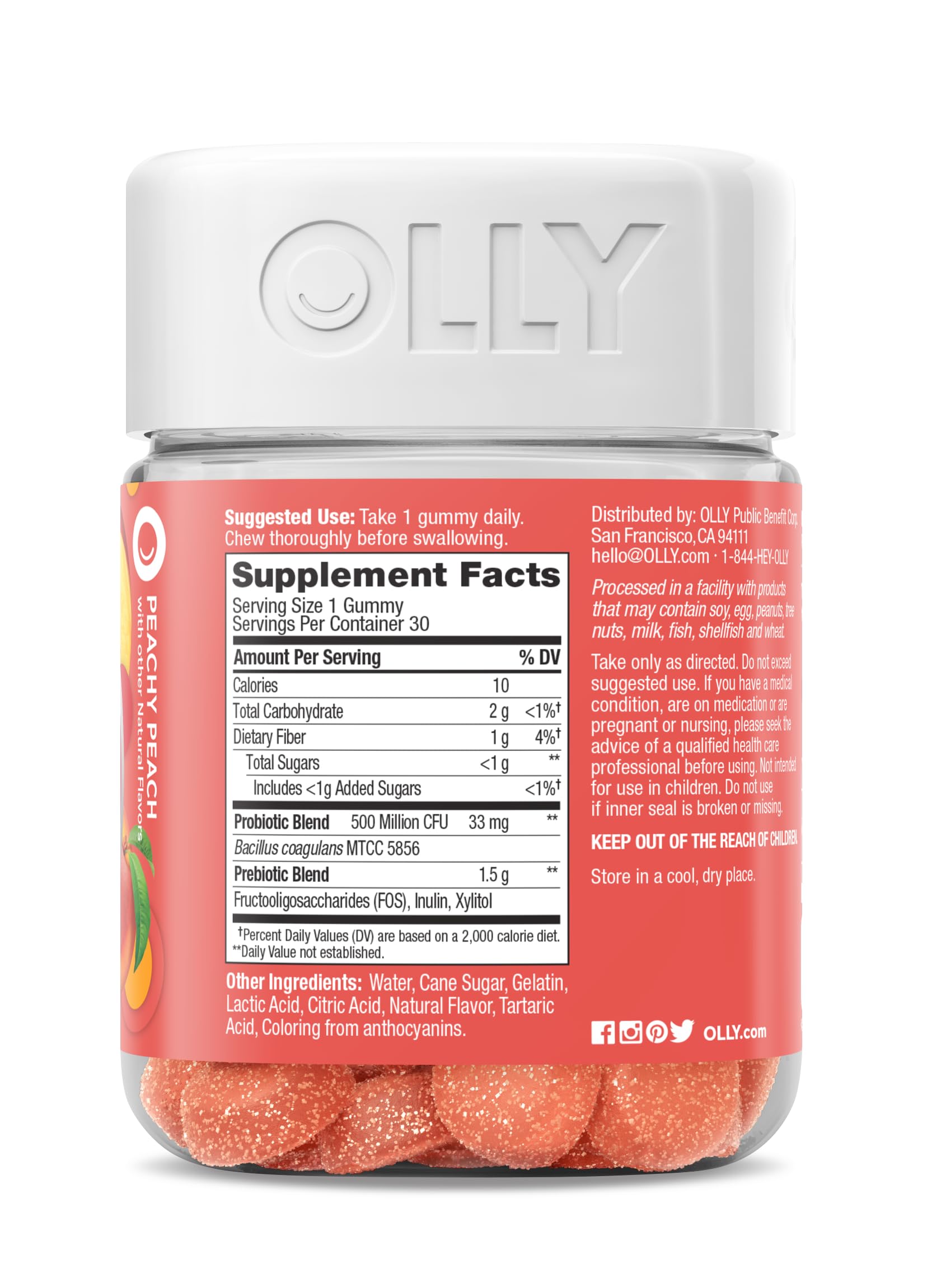 Gomas OLLY con 500 millones CFU para soporte digestivo.