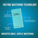 Ollie Enzy Sensitive Strips ingredientes activos sin peróxido para blanqueamiento suave.