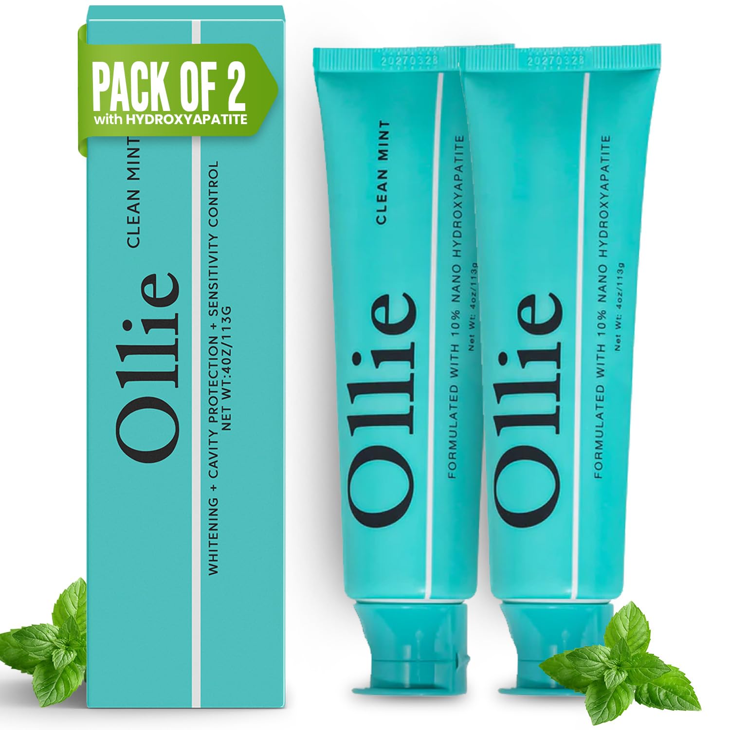 Ollie Clean Mint, pack de 2, frente, ideal para iniciar la rutina diaria de higiene bucal.