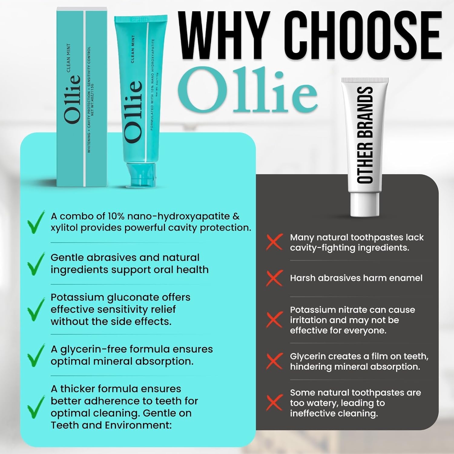 Fórmula limpia y minimalista de Ollie, 11 ingredientes sin sulfatos.