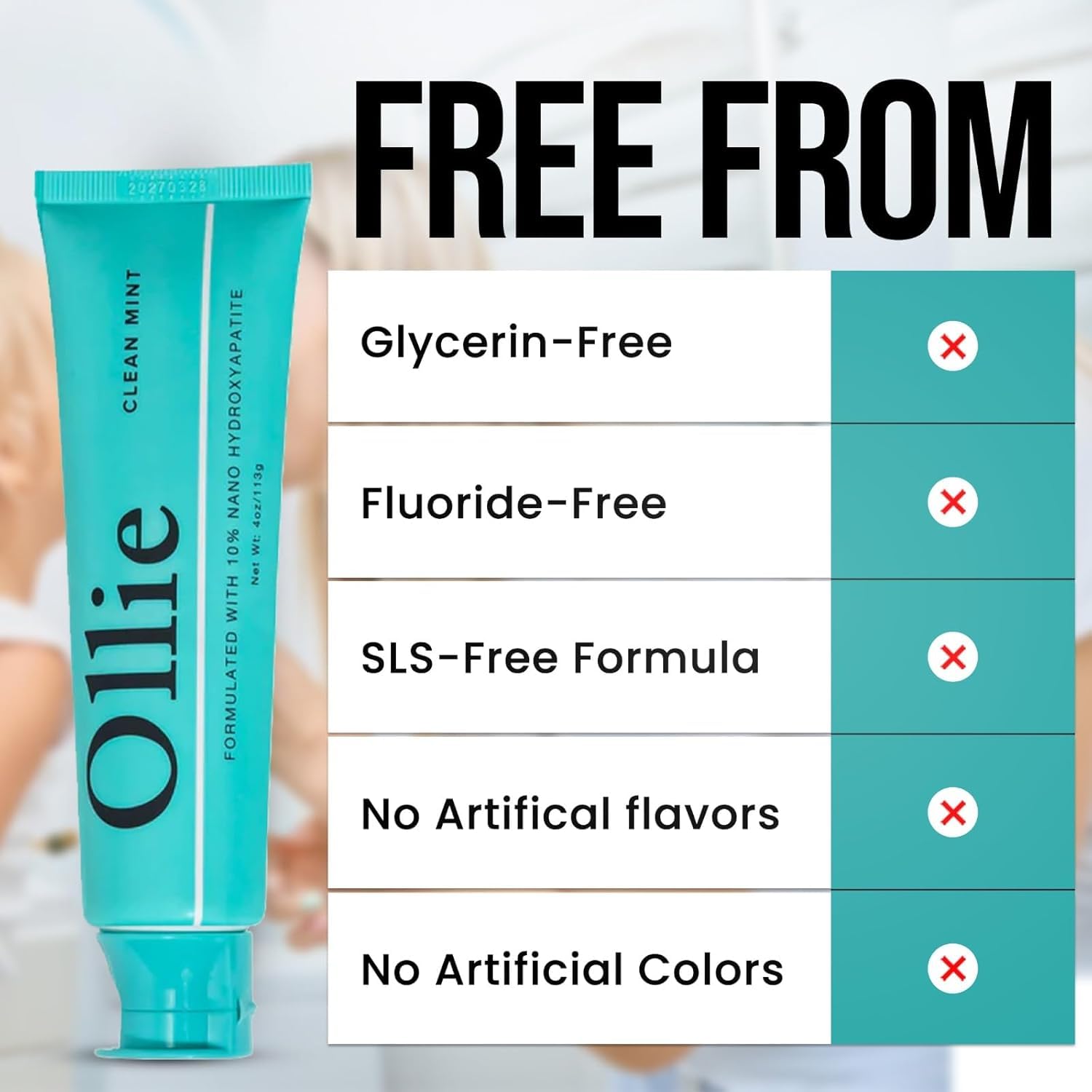 Ollie Clean Mint sabor a menta natural para un aliento fresco.