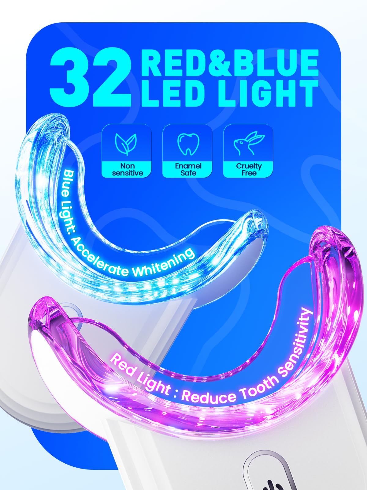 Luz LED dual de OLLM PRO acelera el blanqueamiento y minimiza la sensibilidad.