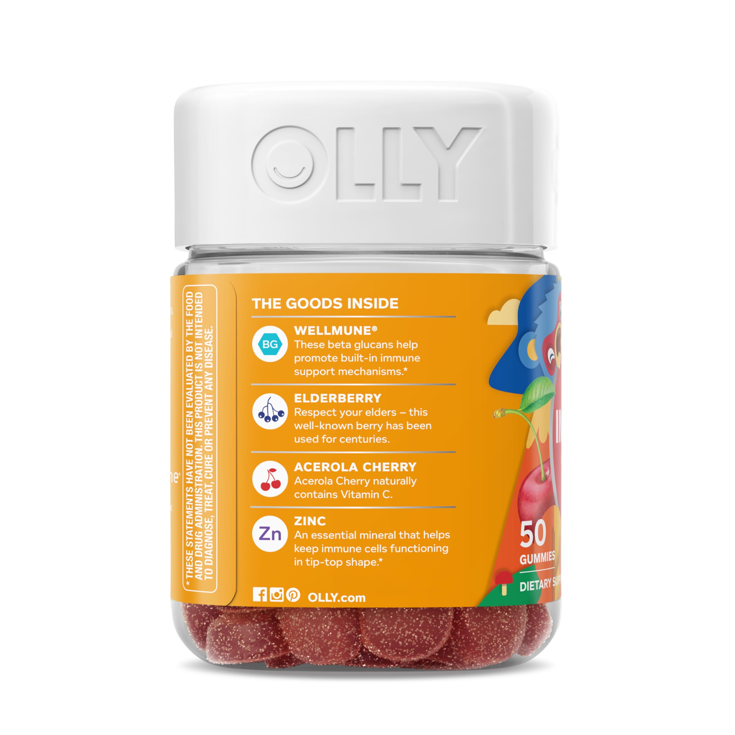 Sauco y zinc en la fórmula de OLLY para niños.