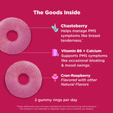 OLLY Period Hero Gummies: etiqueta frontal destacando ingredientes clave para el bienestar femenino.