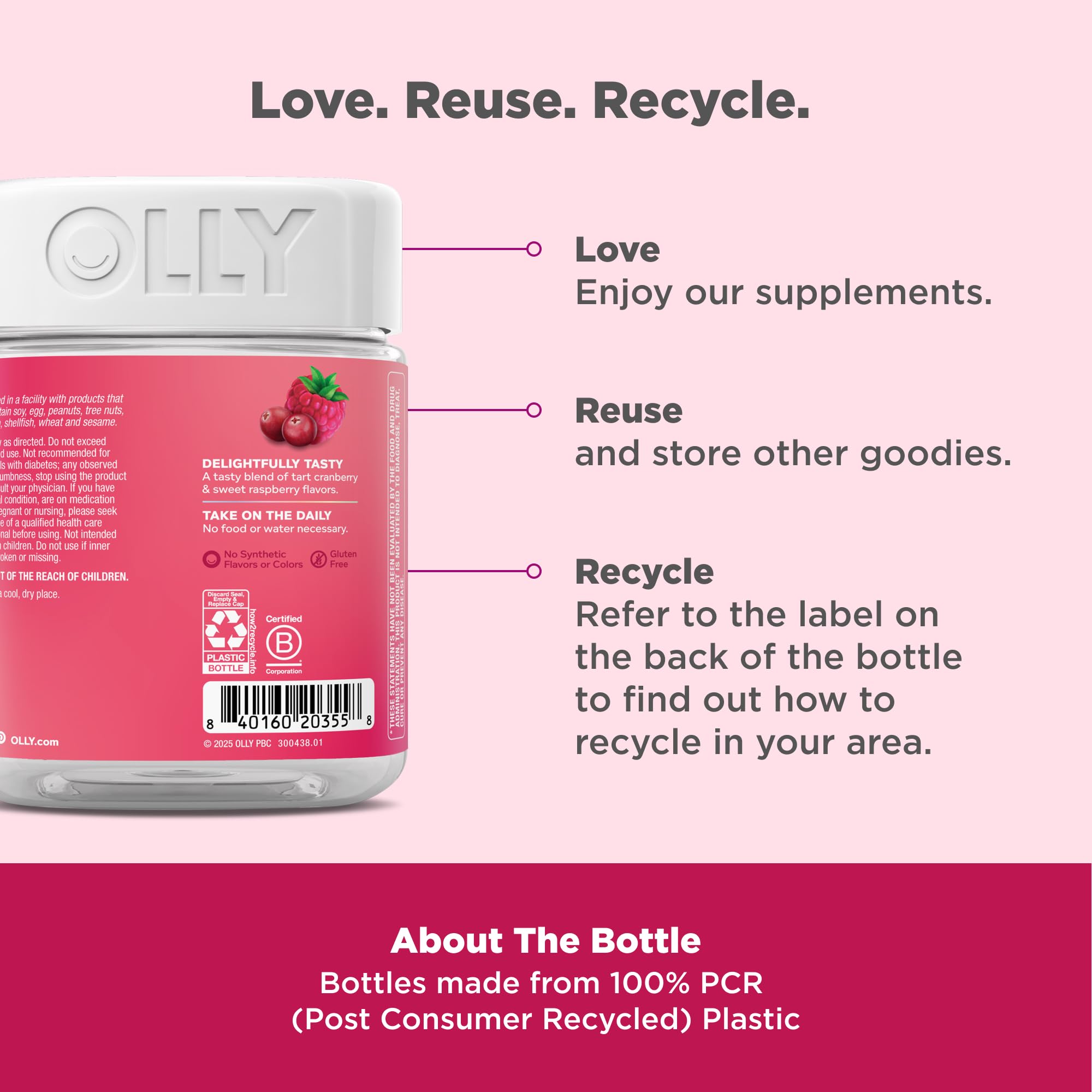 OLLY Period Hero Gummies: textura gomita suave para masticar fácilmente.