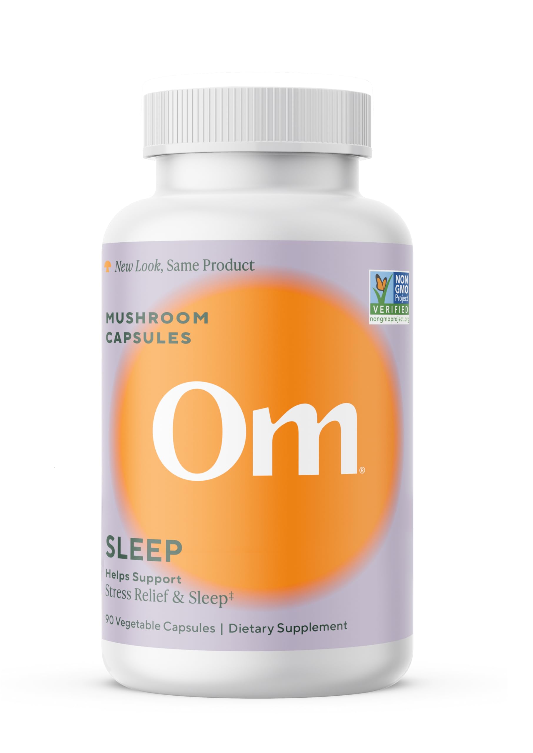 OM MUSHROOMCapsulas de Sueno frente a la botella para apoyar el descanso nocturno