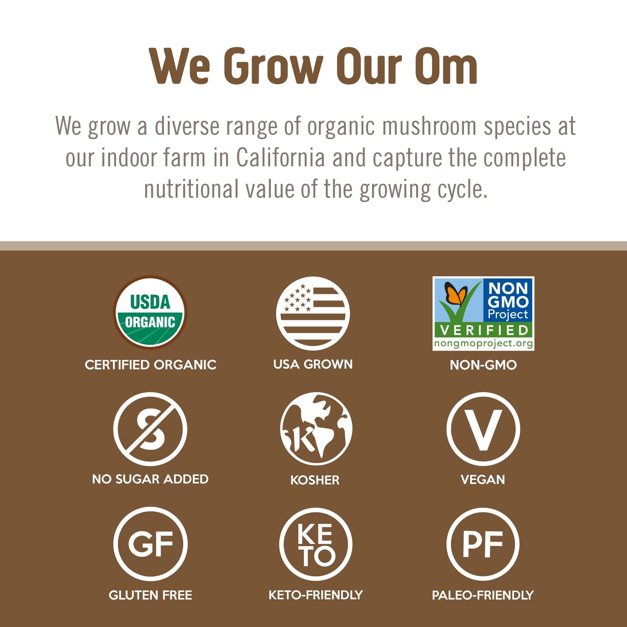 OM MUSHROOM SUPERFOOD Cola de Pavo etiqueta nutricional clara