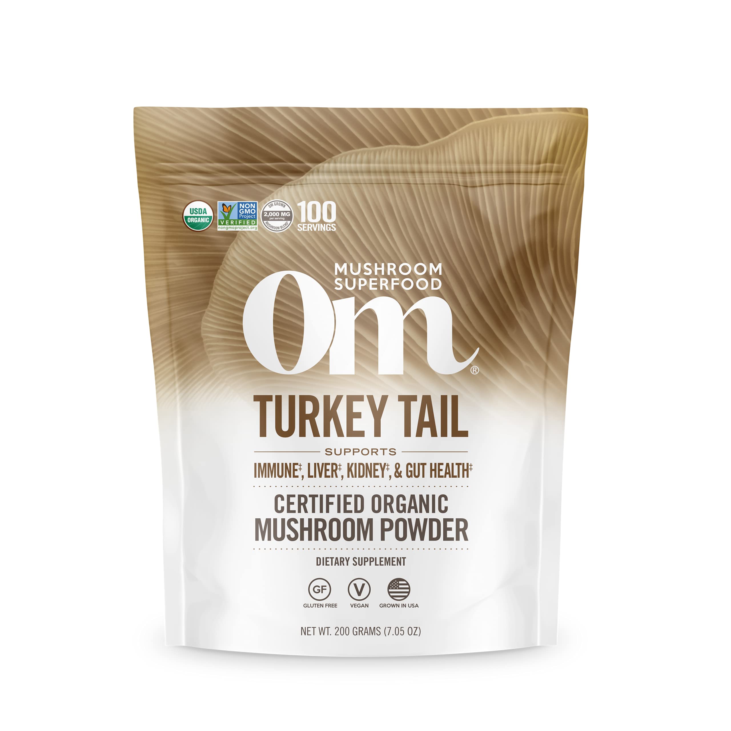 OM MUSHROOM SUPERFOOD Cola de Pavo polvo orgánico en empaque para uso diario