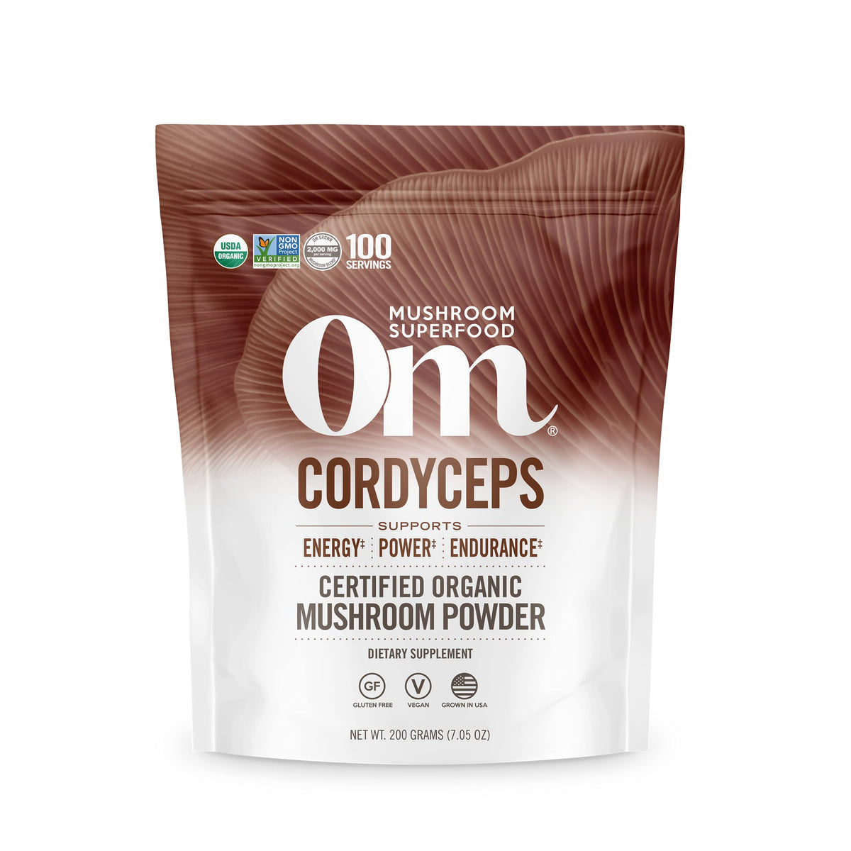 OM MUSHROOM CORDYCEPS polvo en bote para energía sostenida durante el entrenamiento