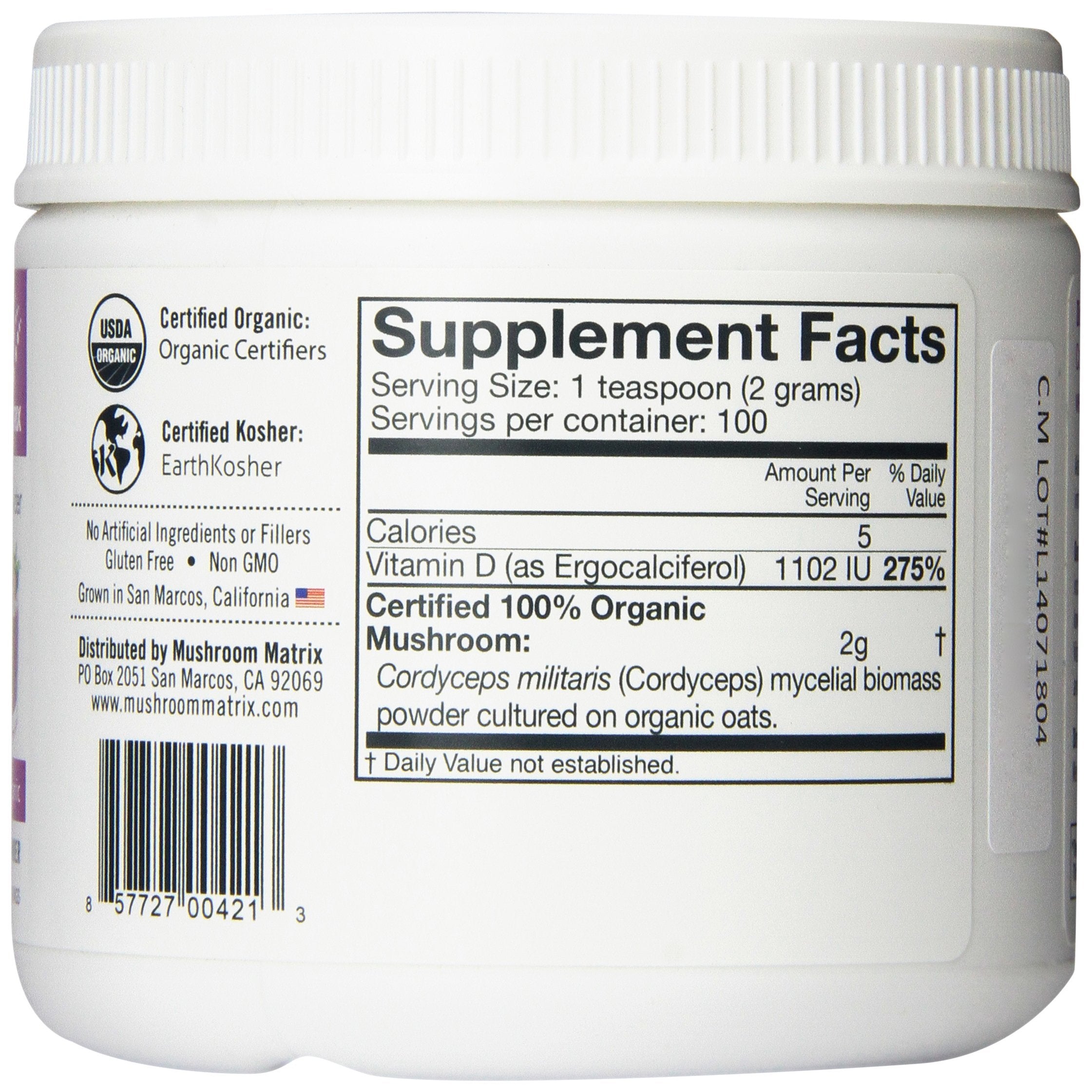 Om Cordyceps polvo mostrando mezcla lista para usar.