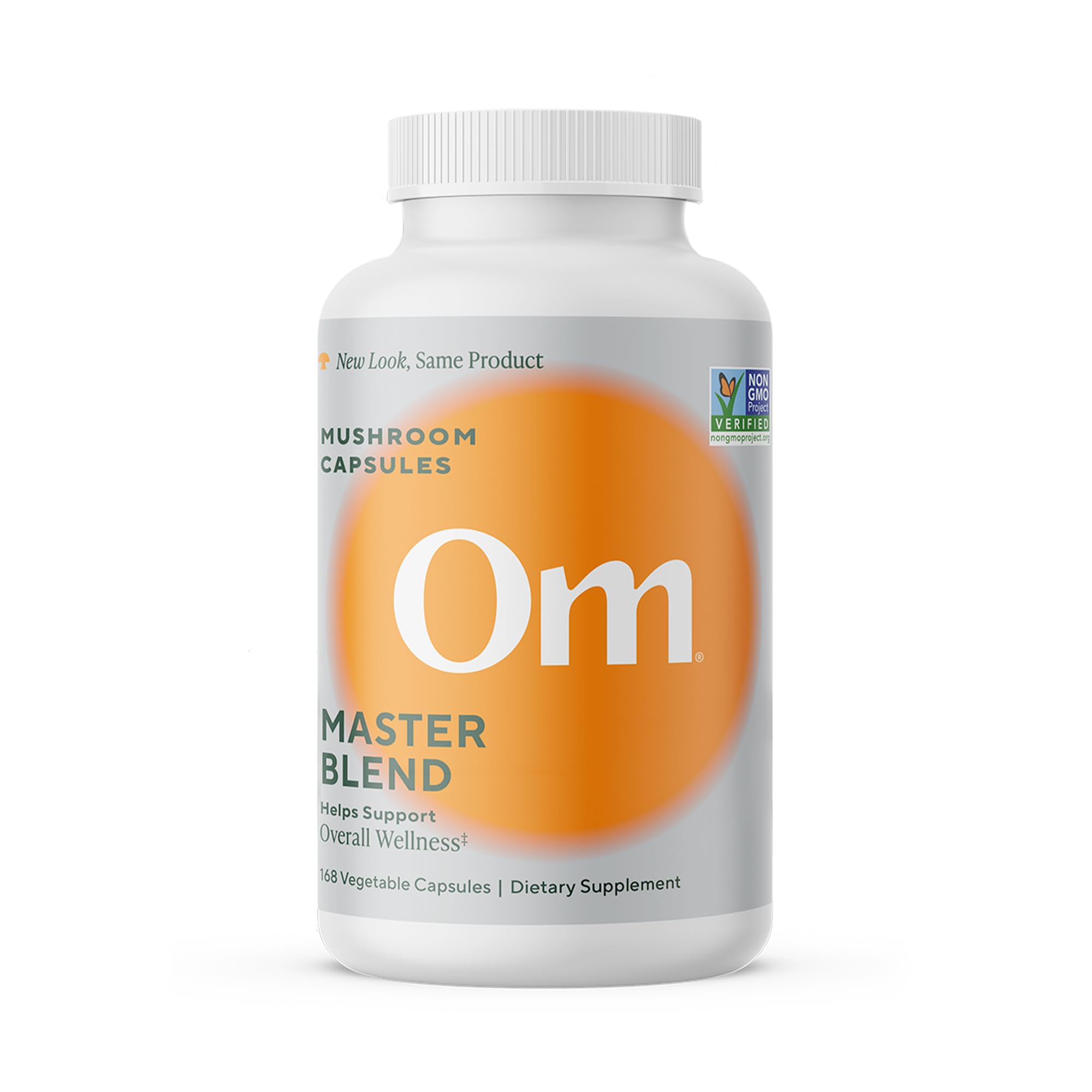 OM Mushroom Master Blend cápsulas en envase práctico para uso diario