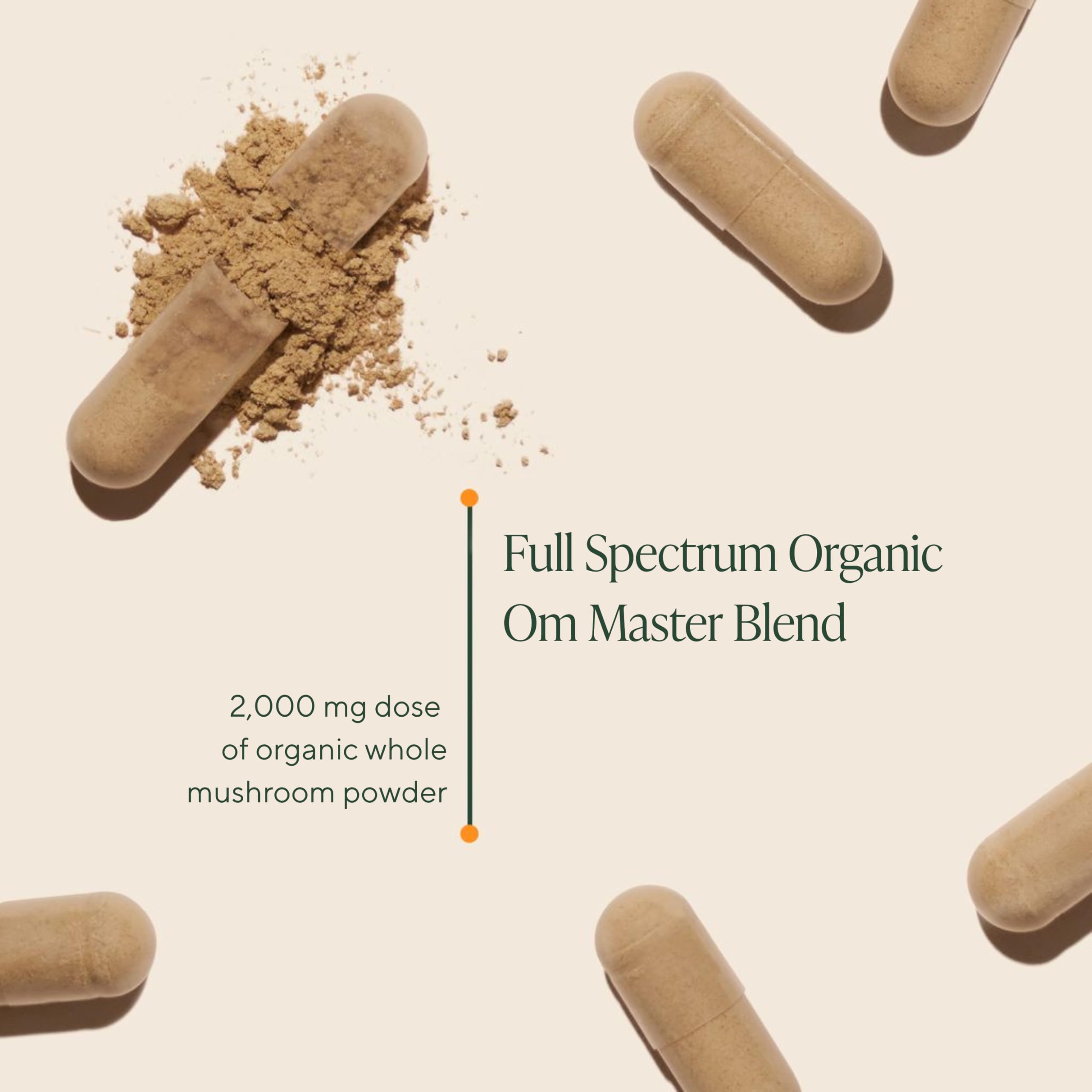 Om Master Blend muestra ingredientes con 10 hongos para apoyar la salud general