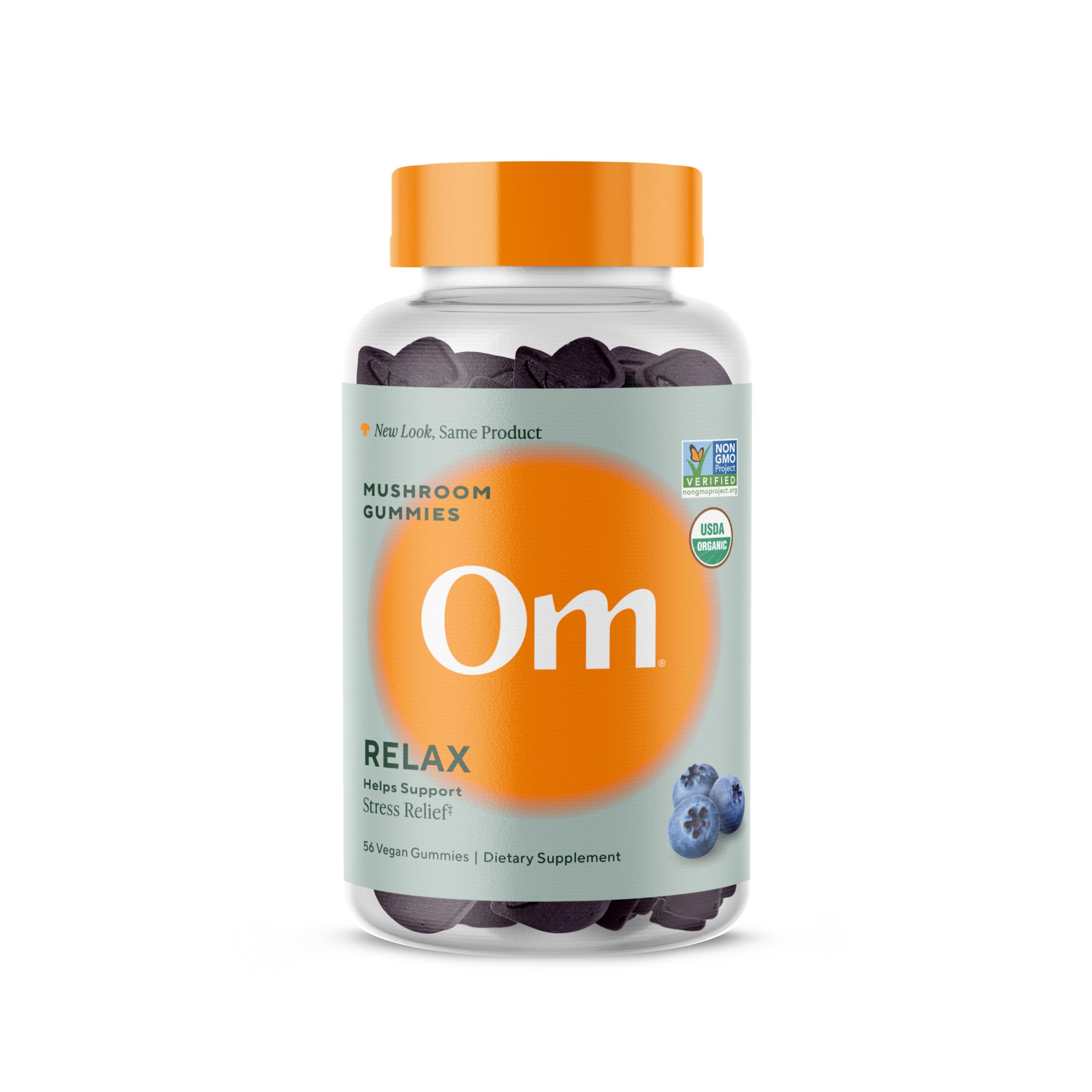 OM MUSHROOM RELAX GUMMIES, botella, opción práctica para apoyar momentos de relajación